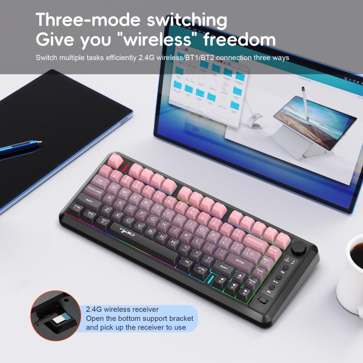 HXSJ L400 Three-mode Wireless RGB Light Thin Film 81 Keys Keyboard(Black White Blue) - Wireless Keyboard by HXSJ | Online Shopping UK | buy2fix