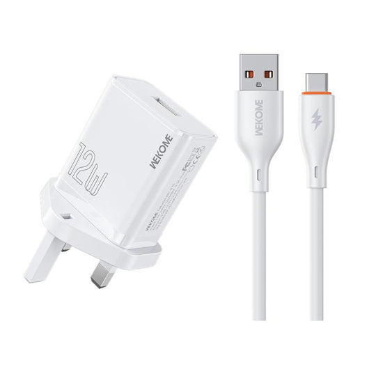 UK Plug  WK WP-U76 Kinkong 12W USB Charger Set(with Type-C Cable)