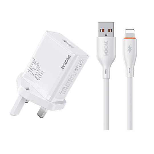 UK Plug  WK WP-U76 Kinkong 12W USB Charger Set(with 8 Pin Cable)