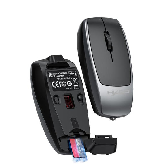 HXSJ M109 Mini Wireless Mouse, 3D Right, TF Card Reader, 4D Mute Buttons(Grey)