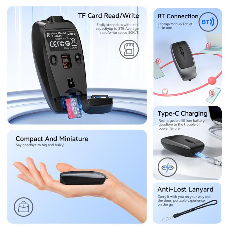 HXSJ M109 Mini Wireless Mouse, 3D Right, TF Card Reader, 4D Mute Buttons(Grey) - Wireless Mice by HXSJ | Online Shopping UK | buy2fix