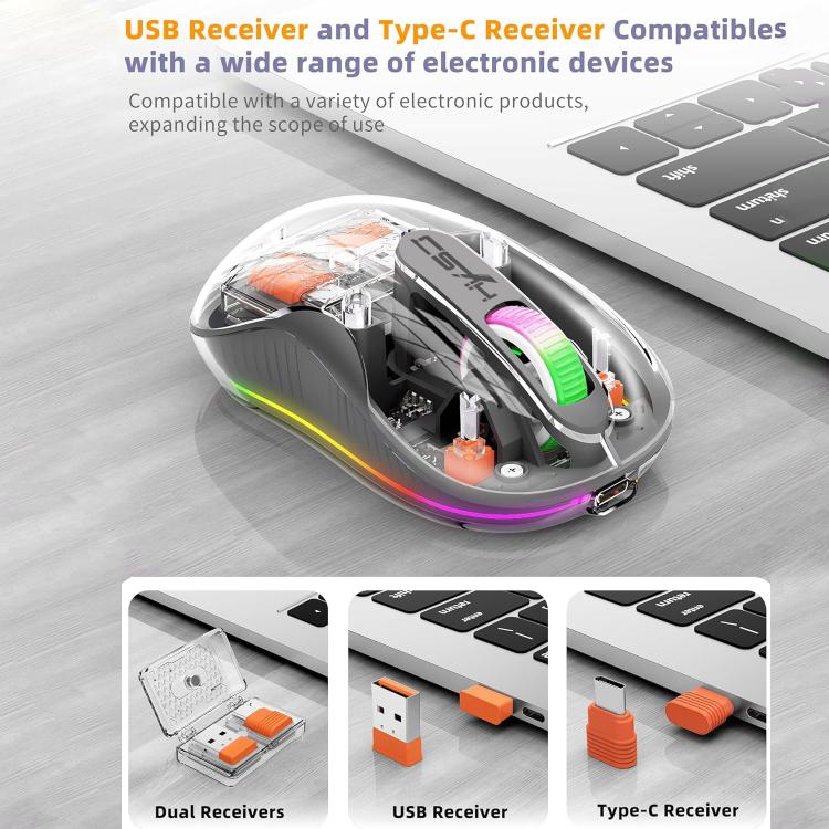 HXSJ M333 Three Modes Transparent Wireless Mouse(Space Grey) - Wireless Mice by HXSJ | Online Shopping UK | buy2fix