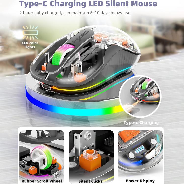 HXSJ M333 Three Modes Transparent Wireless Mouse(Blue) - Wireless Mice by HXSJ | Online Shopping UK | buy2fix