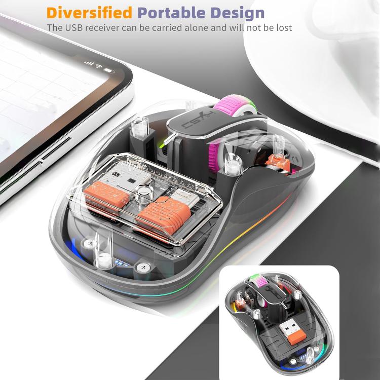 HXSJ M333 Three Modes Transparent Wireless Mouse(Space Grey) - Wireless Mice by HXSJ | Online Shopping UK | buy2fix