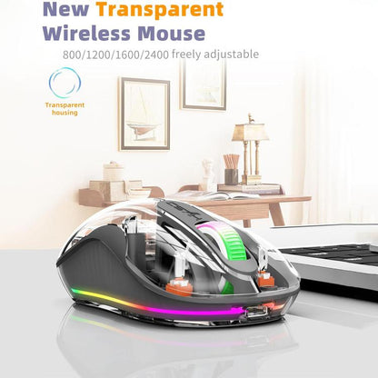 HXSJ M333 Three Modes Transparent Wireless Mouse(Space Grey) - Wireless Mice by HXSJ | Online Shopping UK | buy2fix