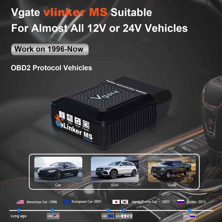 Vgate vLinker MS 12V / 24V Bluetooth Car OBD2 Scanner(Black) - Code Readers & Scan Tools by Vgate | Online Shopping UK | buy2fix