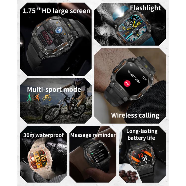 HT34 1.75 inch IPS Screen 3ATM Outdoor Sports BT Smart Watch(Black) - Smart Watches by buy2fix | Online Shopping UK | buy2fix