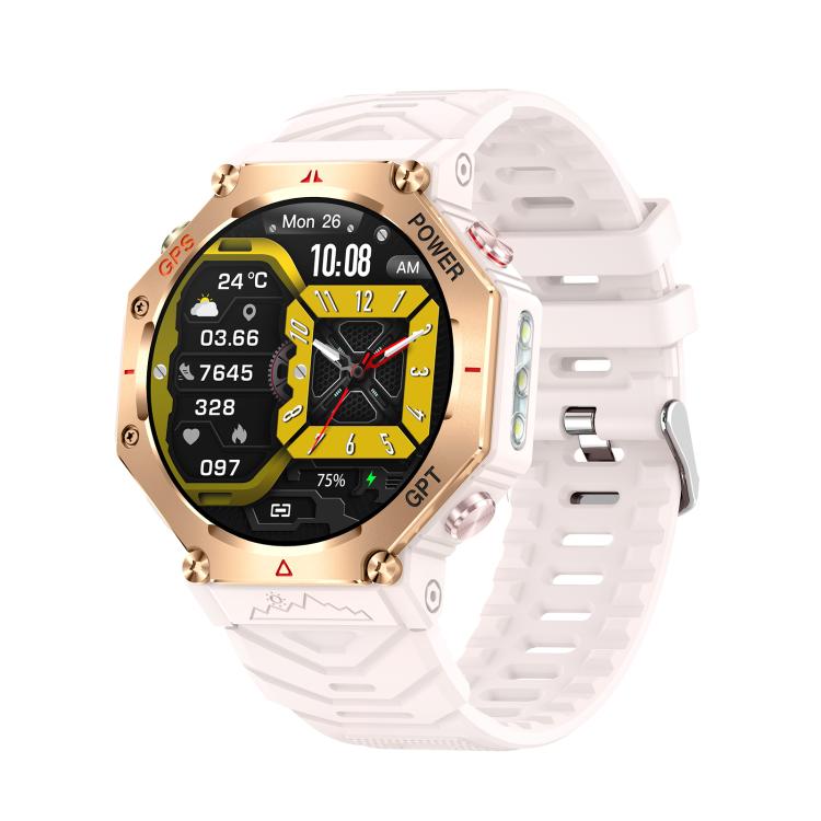 KC91 1.39 inch IPS Screen 3ATM Outdoor GPS Smart Watch with Flashlight(Pink) - Smart Watches by buy2fix | Online Shopping UK | buy2fix