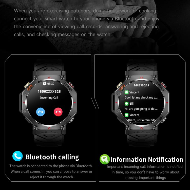 KC91 1.39 inch IPS Screen 3ATM Outdoor GPS Smart Watch with Flashlight(Pink) - Smart Watches by buy2fix | Online Shopping UK | buy2fix