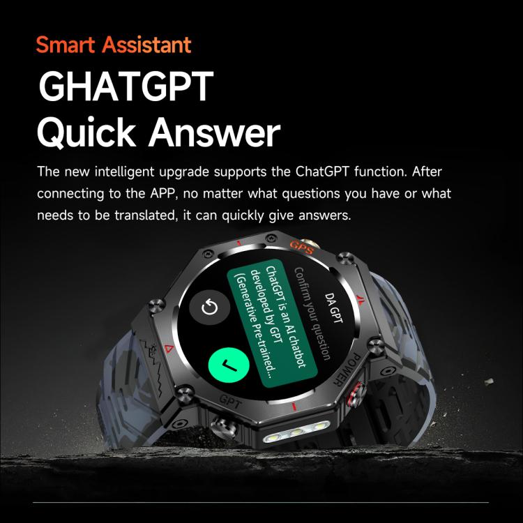 KC91 1.39 inch IPS Screen 3ATM Outdoor GPS Smart Watch with Flashlight(Camouflage) - Smart Watches by buy2fix | Online Shopping UK | buy2fix