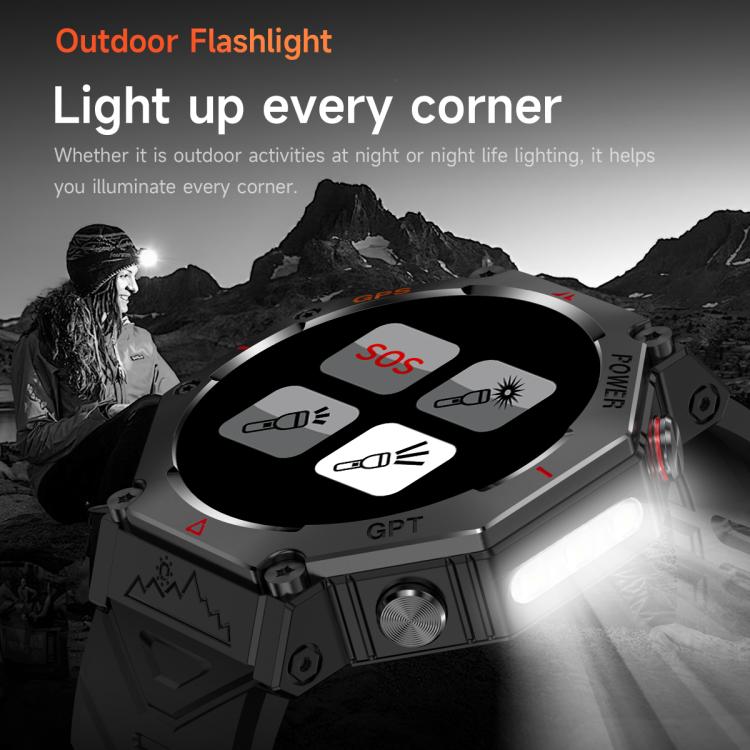 KC91 1.39 inch IPS Screen 3ATM Outdoor GPS Smart Watch with Flashlight(Pink) - Smart Watches by buy2fix | Online Shopping UK | buy2fix