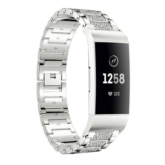 For Fitbit Charge 4 / 3 18mm xDfind Diamond Jewelry Stainless Steel Watch Band(Silver) - Watch Bands by xDfind | Online Shopping UK | buy2fix