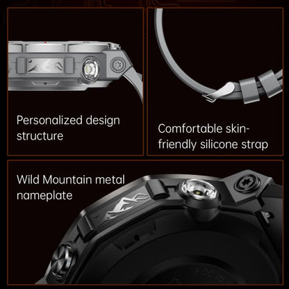 KT85 1.43 inch Screen 5ATM Outdoor Sports Smart Watch with Strong Flashlight(Grey) - Smart Watches by buy2fix | Online Shopping UK | buy2fix