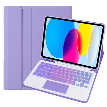 For iPad 11 2025 / 10th Gen 10.9 2022 A10B-AS Backlight Bluetooth Touch Keyboard Leather Tablet Case with Pen Slot(Purple) - Universal by buy2fix | Online Shopping UK | buy2fix