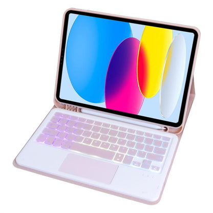 For iPad 11 2025 / 10th Gen 10.9 2022 A10B-AS Backlight Bluetooth Touch Keyboard Leather Tablet Case with Pen Slot(Pink) - Universal by buy2fix | Online Shopping UK | buy2fix