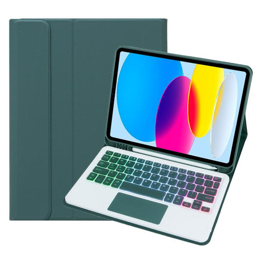 For iPad 11 2025 / 10th Gen 10.9 2022 A10B-AS Backlight Bluetooth Touch Keyboard Leather Tablet Case with Pen Slot(Dark Green) - Universal by buy2fix | Online Shopping UK | buy2fix