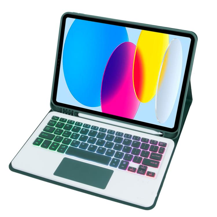 For iPad 11 2025 / 10th Gen 10.9 2022 A10B-AS Backlight Bluetooth Touch Keyboard Leather Tablet Case with Pen Slot(Dark Green) - Universal by buy2fix | Online Shopping UK | buy2fix