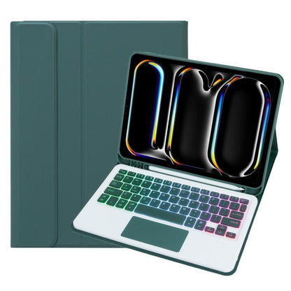 For iPad Pro 11 2024 A13B-AS Backlight Bluetooth Touch Keyboard Leather Tablet Case with Pen Slot(Dark Green) - For iPad Pro by buy2fix | Online Shopping UK | buy2fix