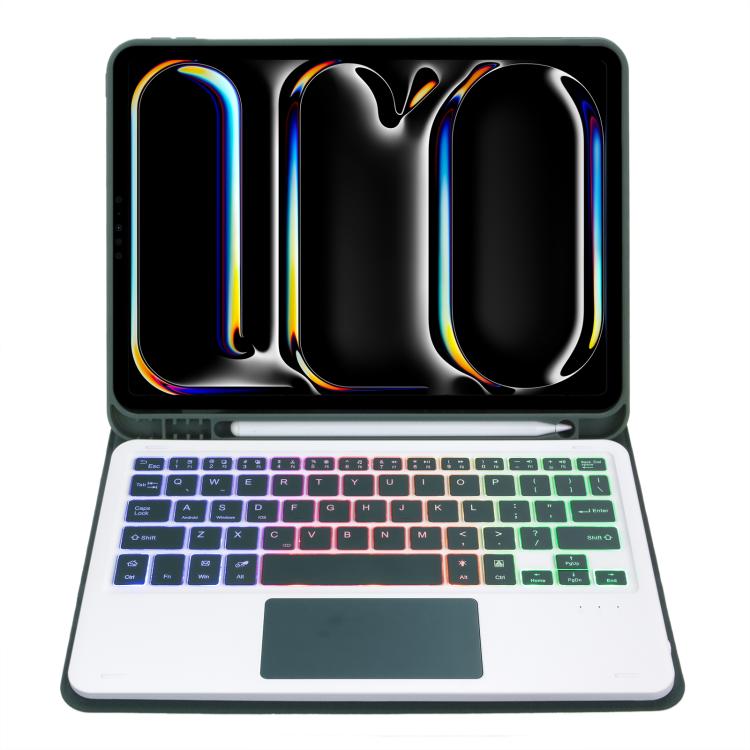 For iPad Pro 11 2024 A13B-AS Backlight Bluetooth Touch Keyboard Leather Tablet Case with Pen Slot(Dark Green) - For iPad Pro by buy2fix | Online Shopping UK | buy2fix