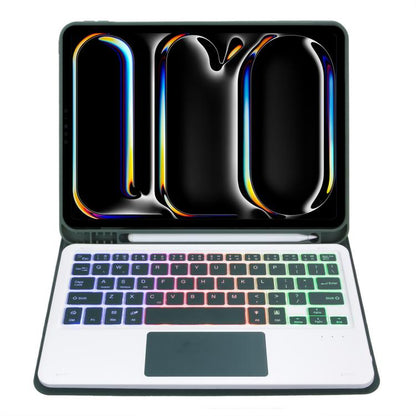 For iPad Pro 11 2024 A13B-AS Backlight Bluetooth Touch Keyboard Leather Tablet Case with Pen Slot(Dark Green) - For iPad Pro by buy2fix | Online Shopping UK | buy2fix