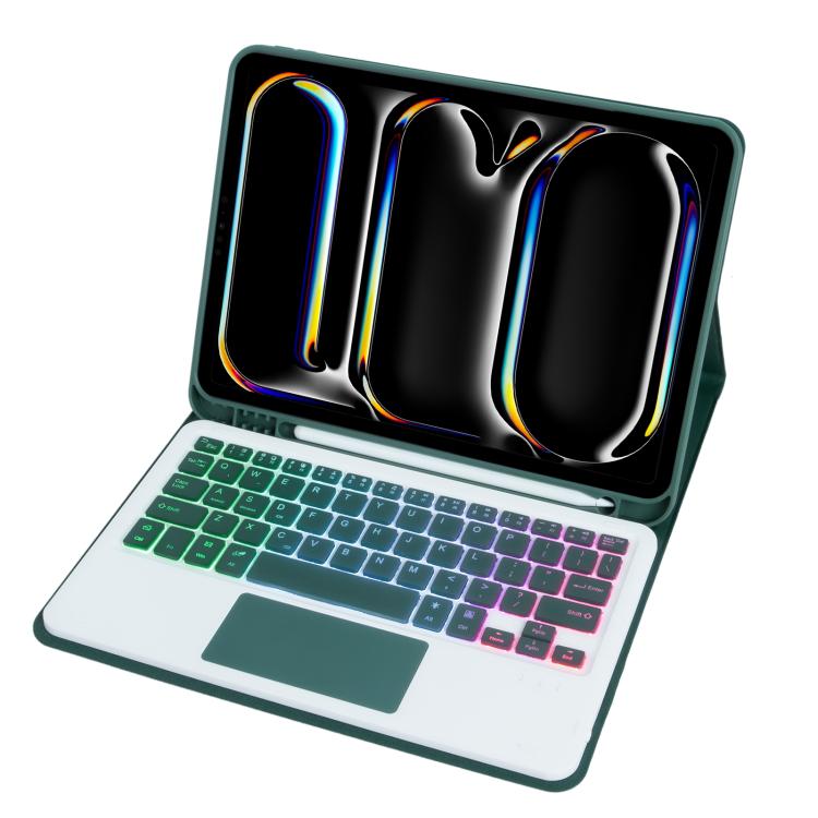 For iPad Pro 11 2024 A13B-AS Backlight Bluetooth Touch Keyboard Leather Tablet Case with Pen Slot(Dark Green) - For iPad Pro by buy2fix | Online Shopping UK | buy2fix