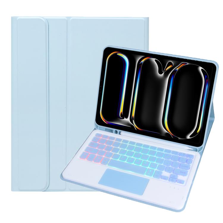 For iPad Pro 11 2024 A13B-AS Backlight Bluetooth Touch Keyboard Leather Tablet Case with Pen Slot(Blue) - For iPad Pro by buy2fix | Online Shopping UK | buy2fix