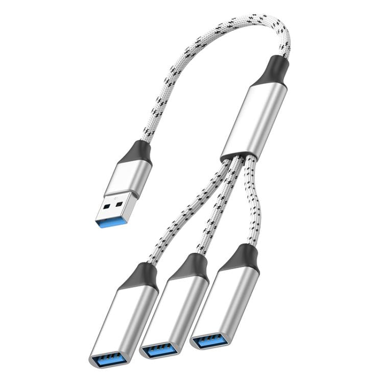 USB-A to USB-A 3 in 1 OTG Expander Splitter Dock Station(Braided Silver) - USB 3.0 HUB by buy2fix | Online Shopping UK | buy2fix