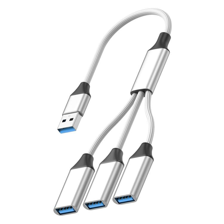 USB-A to USB-A 3 in 1 OTG Expander Splitter Dock Station(Fabric Silver) - USB 3.0 HUB by buy2fix | Online Shopping UK | buy2fix