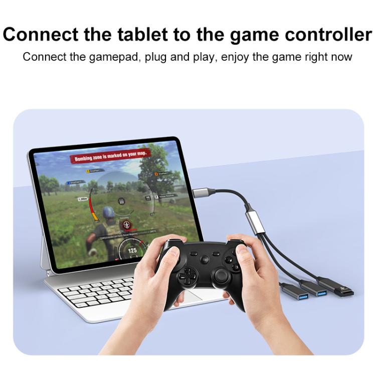 USB-A to USB-A 3 in 1 OTG Expander Splitter Dock Station(Braided Grey) - USB 3.0 HUB by buy2fix | Online Shopping UK | buy2fix