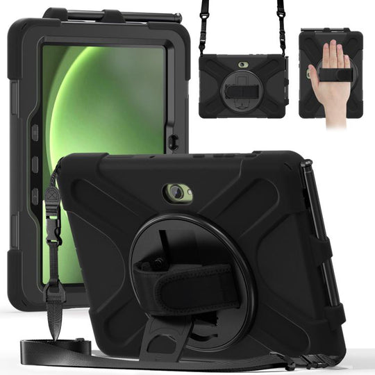 For Samsung Galaxy Tab Active Pro 10.1 inch 2019 / Tab Active4 Pro 2022 / Active 5 Pro 2025 / Active5 Pro 5G Enterprise Edition 6GB/128GB Shockproof Colorful Silicone + PC Protective Case with Holder & Hand Grip Strap(Black)