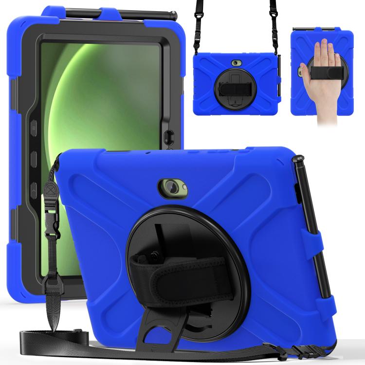 For Samsung Galaxy Tab Active Pro 10.1 inch 2019 / Tab Active4 Pro 2022 / Active 5 Pro 2025 Shockproof Colorful Silicone + PC Protective Case with Holder & Hand Grip Strap(Blue) by buy2fix