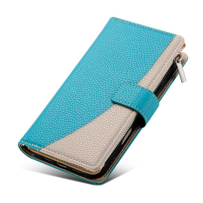 For iPhone Air Stitching Multi-card Zipper Wallet Leather Phone Case with Short Strap(Blue) - iPhone Air Cases by buy2fix | Online Shopping UK | buy2fix