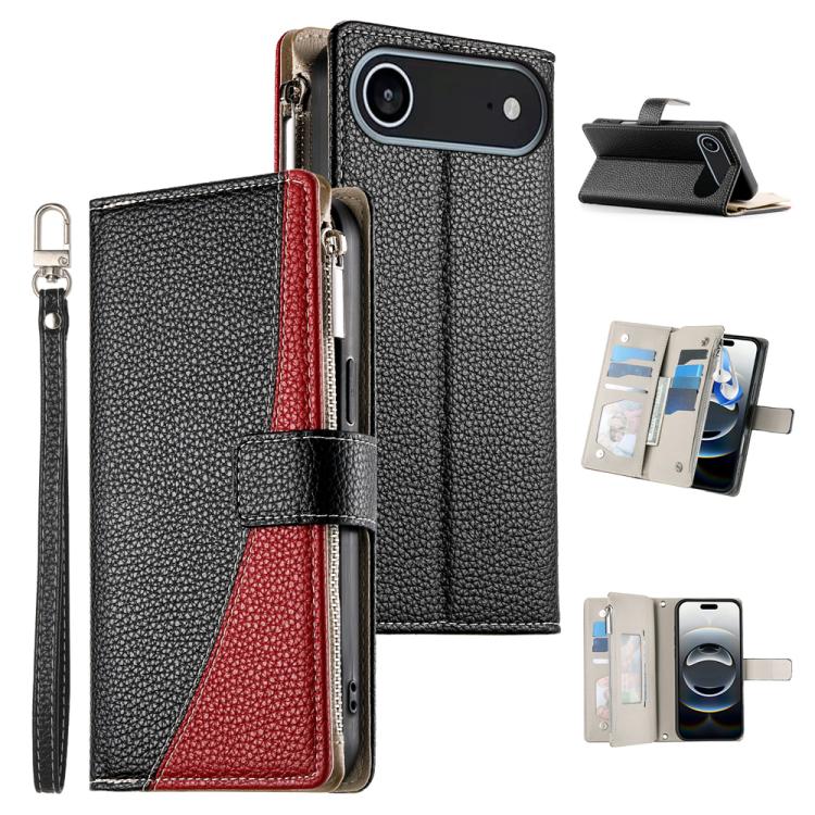 For iPhone Air Stitching Multi-card Zipper Wallet Leather Phone Case with Short Strap(Black) - iPhone Air Cases by buy2fix | Online Shopping UK | buy2fix