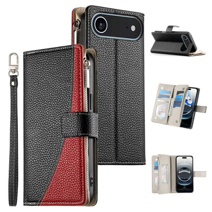 For iPhone Air Stitching Multi-card Zipper Wallet Leather Phone Case with Short Strap(Black) - iPhone Air Cases by buy2fix | Online Shopping UK | buy2fix