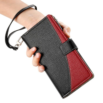 For iPhone Air Stitching Multi-card Zipper Wallet Leather Phone Case with Short Strap(Black) - iPhone Air Cases by buy2fix | Online Shopping UK | buy2fix