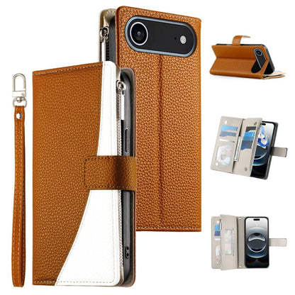 For iPhone Air Stitching Multi-card Zipper Wallet Leather Phone Case with Short Strap(Brown) - iPhone Air Cases by buy2fix | Online Shopping UK | buy2fix