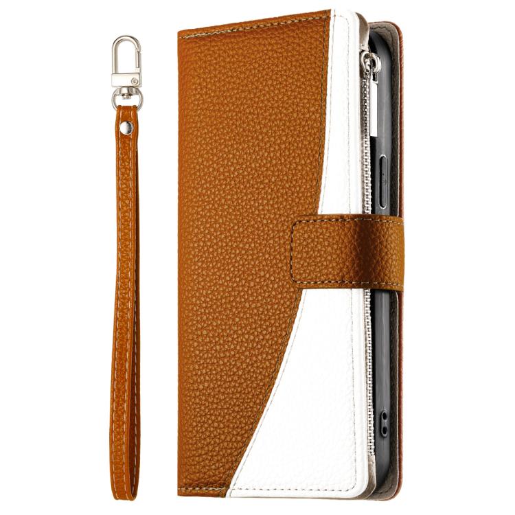 For iPhone Air Stitching Multi-card Zipper Wallet Leather Phone Case with Short Strap(Brown) - iPhone Air Cases by buy2fix | Online Shopping UK | buy2fix