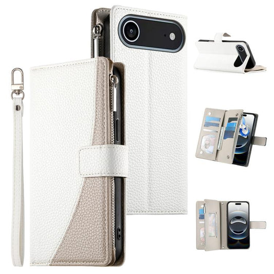 For iPhone Air Stitching Multi-card Zipper Wallet Leather Phone Case with Short Strap(White) - iPhone Air Cases by buy2fix | Online Shopping UK | buy2fix