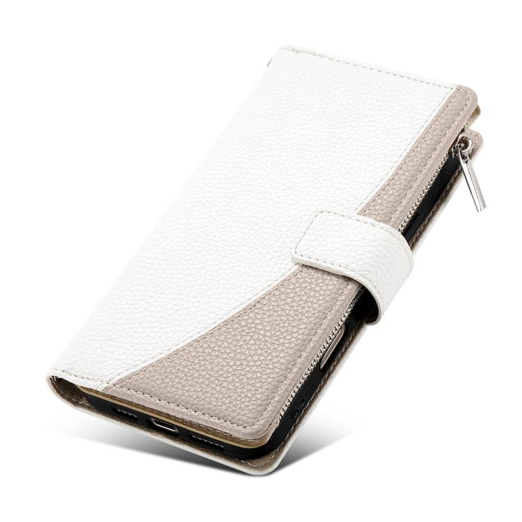 For iPhone Air Stitching Multi-card Zipper Wallet Leather Phone Case with Short Strap(White) - iPhone Air Cases by buy2fix | Online Shopping UK | buy2fix