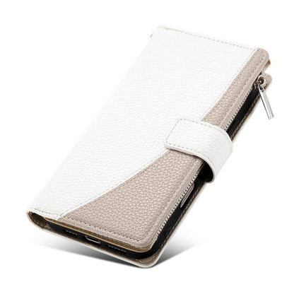 For iPhone Air Stitching Multi-card Zipper Wallet Leather Phone Case with Short Strap(White) - iPhone Air Cases by buy2fix | Online Shopping UK | buy2fix