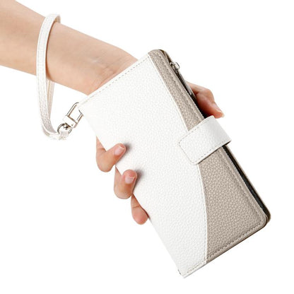 For iPhone Air Stitching Multi-card Zipper Wallet Leather Phone Case with Short Strap(White) - iPhone Air Cases by buy2fix | Online Shopping UK | buy2fix