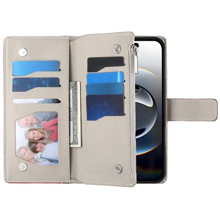 For iPhone Air Stitching Multi-card Zipper Wallet Leather Phone Case with Short Strap(Red) - iPhone Air Cases by buy2fix | Online Shopping UK | buy2fix