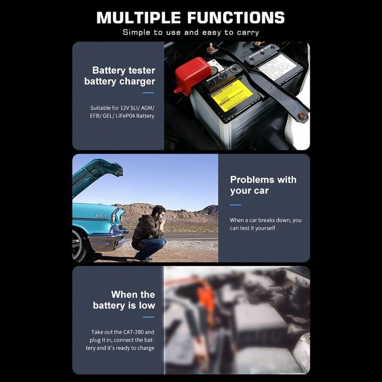 CAT-280 2 in 1 Car Battery Charger & Color Screen Battery Tester, US Plug - Electronic Test by buy2fix | Online Shopping UK | buy2fix