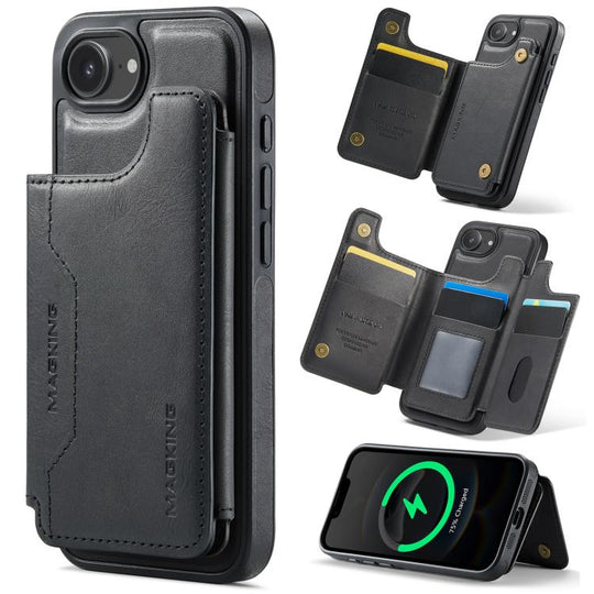 For iPhone 17e / 16e MAGKING K3 Series MagSafe RFID Card Bag Detachable Phone Case(Black)