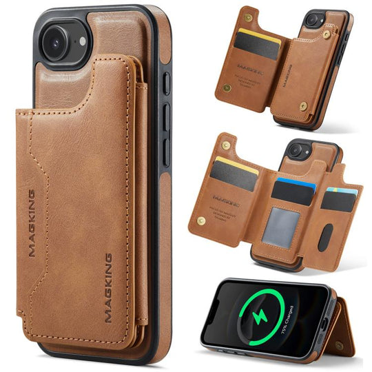 For iPhone 17e / 16e MAGKING K3 Series MagSafe RFID Card Bag Detachable Phone Case(Brown)