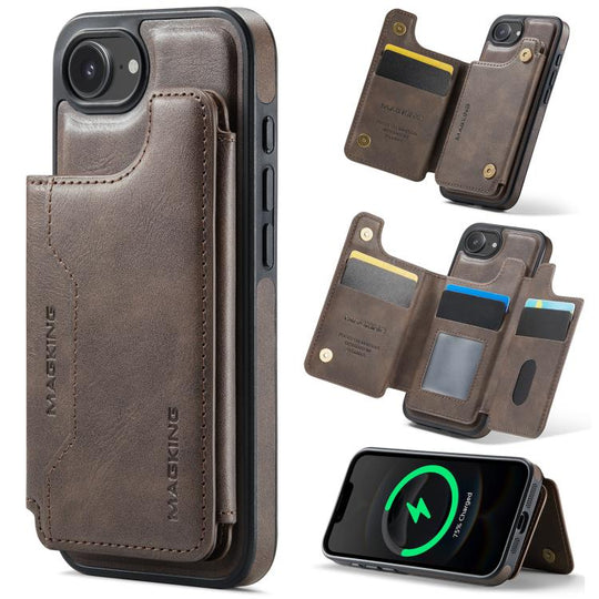 For iPhone 17e / 16e MAGKING K3 Series MagSafe RFID Card Bag Detachable Phone Case(Coffee)