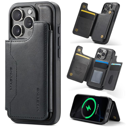 For iPhone 16 Pro MAGKING K3 Series MagSafe RFID Card Bag Detachable Phone Case(Black)