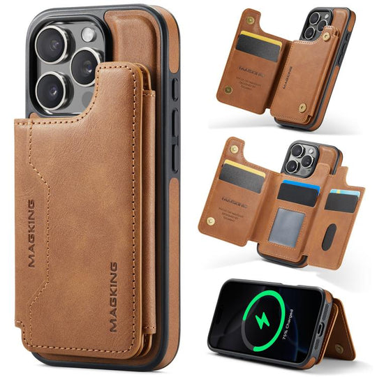 For iPhone 16 Pro MAGKING K3 Series MagSafe RFID Card Bag Detachable Phone Case(Brown)