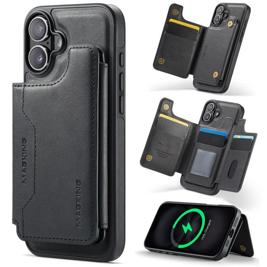 For iPhone 16 Plus MAGKING K3 Series MagSafe RFID Card Bag Detachable Phone Case(Black)