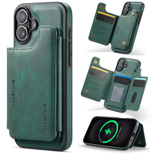 For iPhone 16 Plus MAGKING K3 Series MagSafe RFID Card Bag Detachable Phone Case(Green)